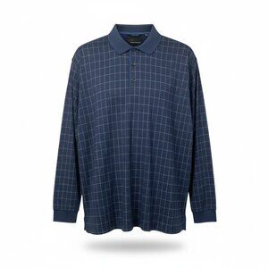 Greg Norman XXL Men’s Long Sleeve Polo Shirt Blue White Plaid Golf Casual
